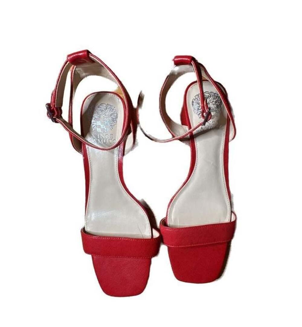 EUC Women's Vince Camuto Jantta Razz Red Giglio Leather Heeled Sandals, 6 1/2 M